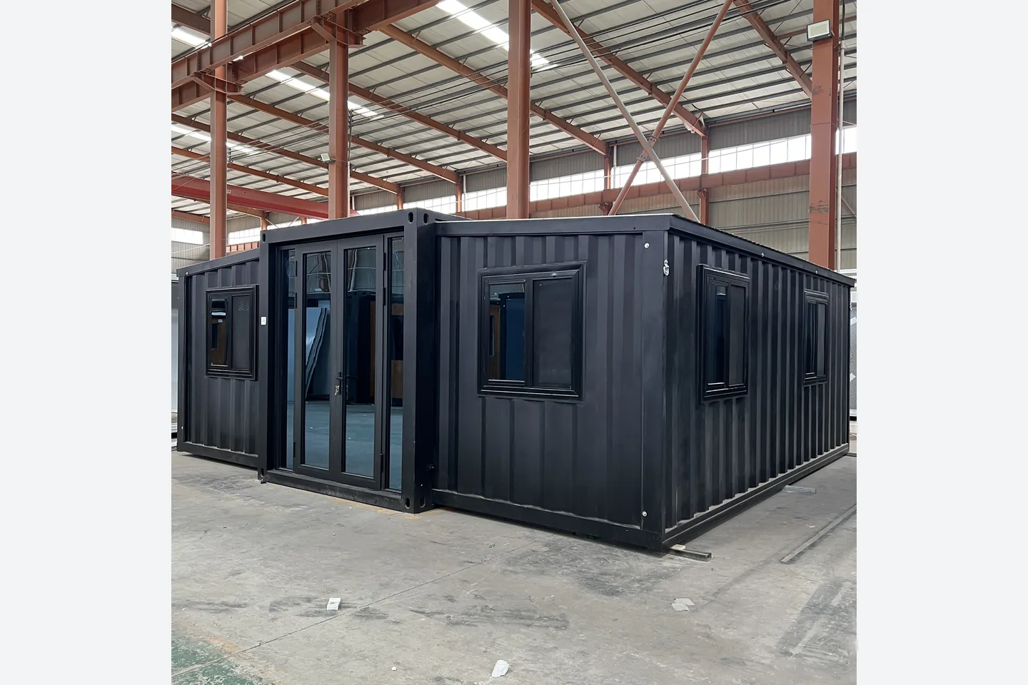 20ft black corrugated expandable container house with central glass door