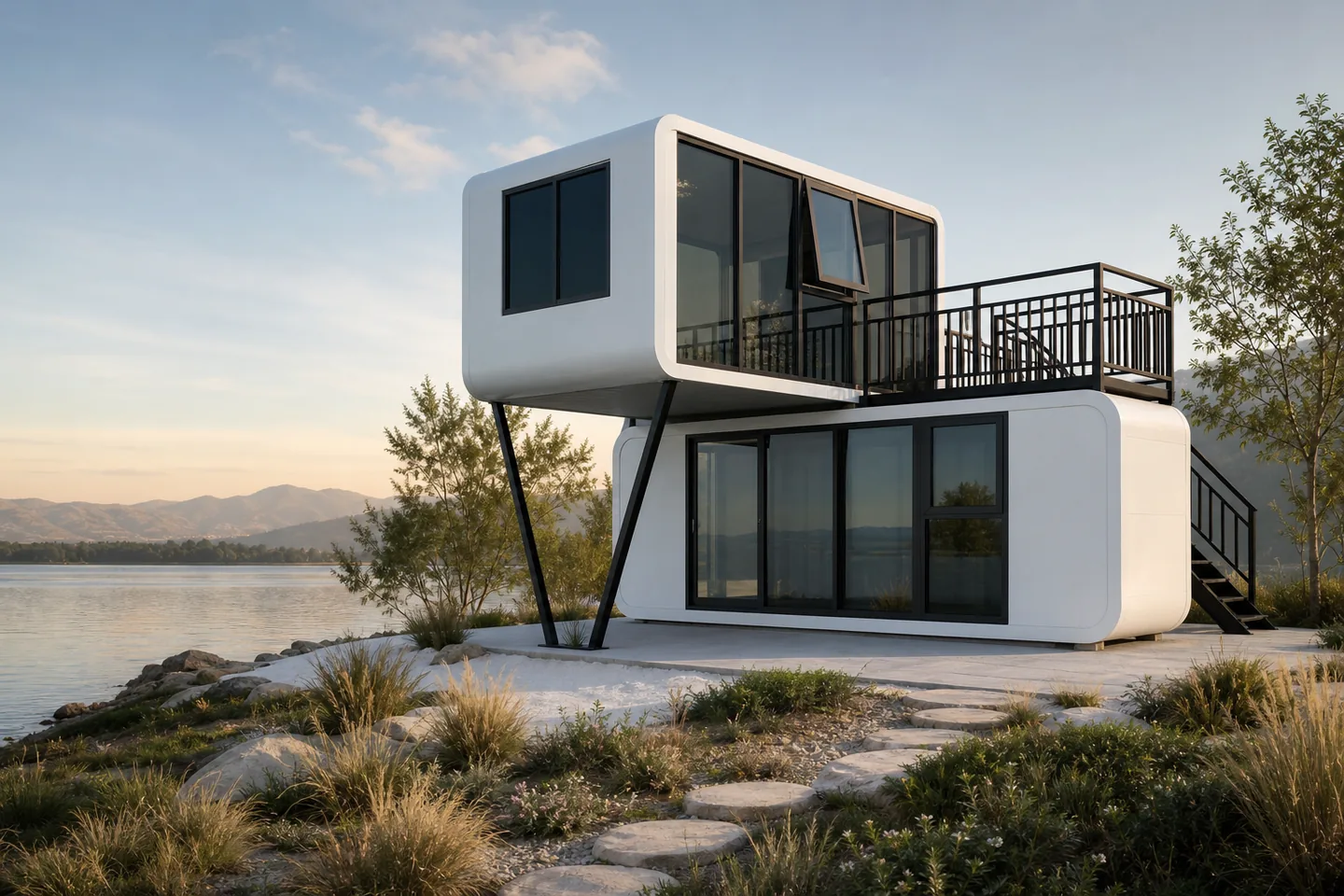 two storey apple cabin for lakeside Airbnb glamping and holiday accommodation