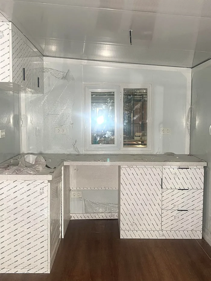 20ft-folding-house-kitchen-white 20ft foldable container home for backyard camp and office - view 6
