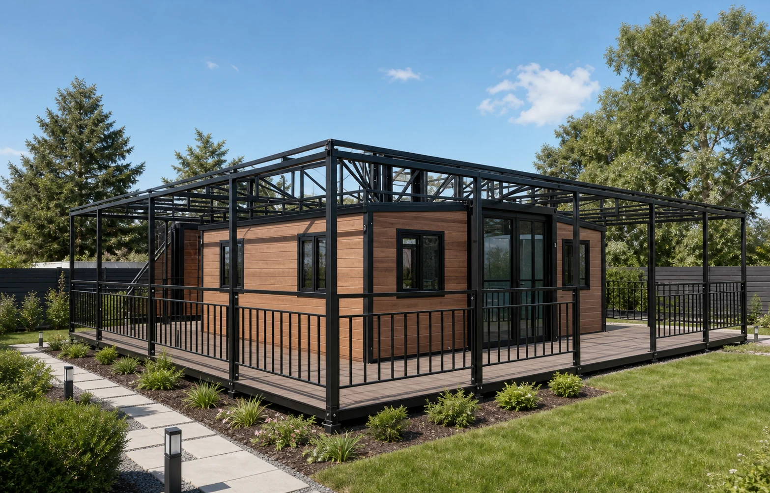 20ft expandable folding house with veranda visualized as a modern residence