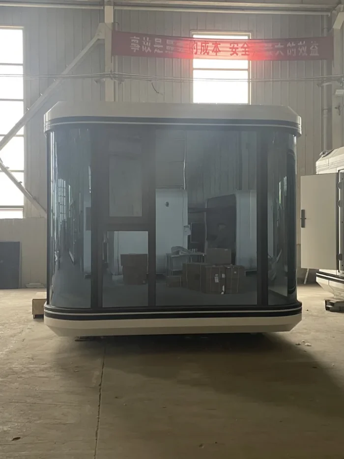 20ft Modular Capsule Front Facade curved glass front facade of a 20ft prefab capsule house