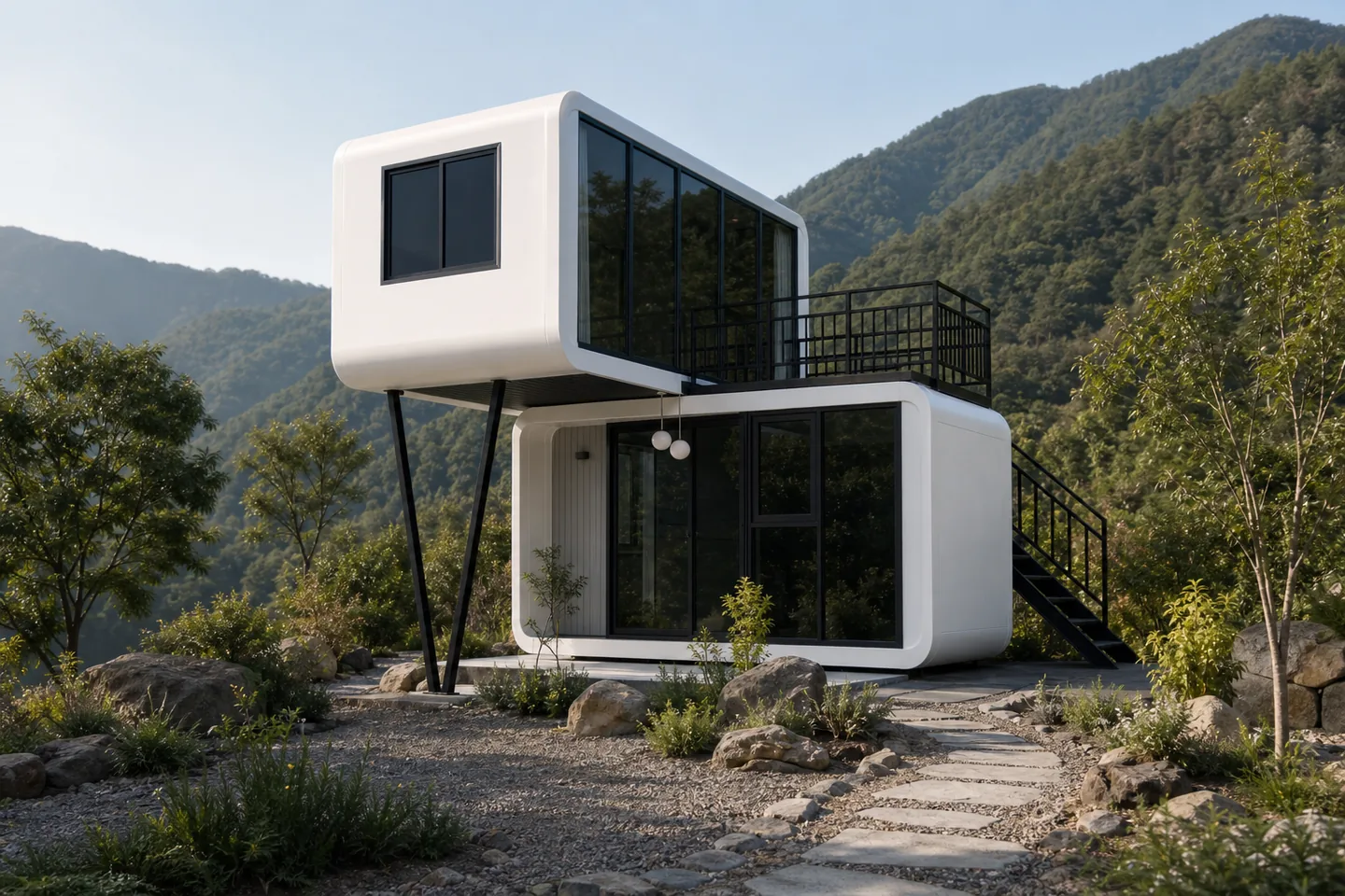 two storey modular apple pod cabin for mountain resort and homestay