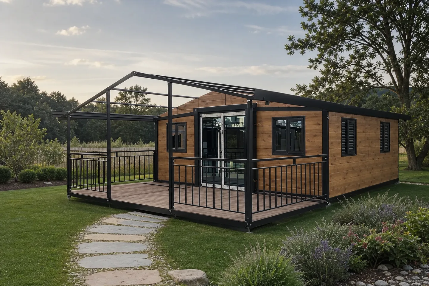 20ft wood grain modular home with veranda installed for residential use