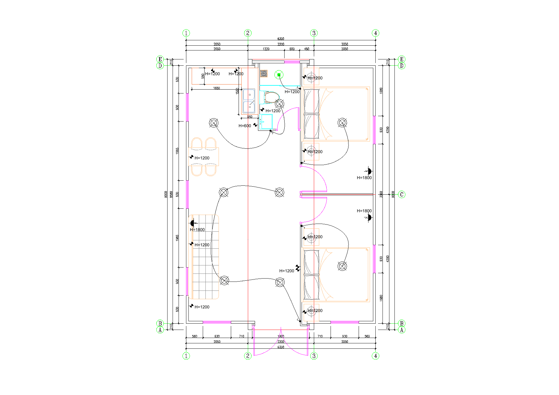 30FT expandable prefab house two-bedroom floor plan with living kitchen and bathroom