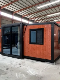 30ft pine knot wood grain double wing expandable house with black frame