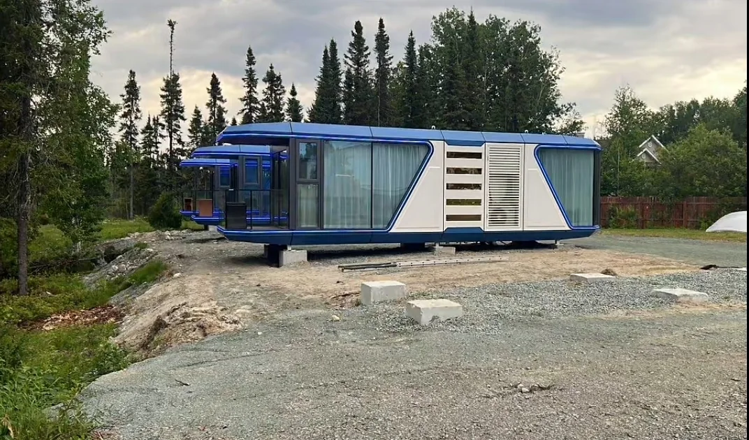 side view of a 38 square meter Space Capsule House with panoramic glazing