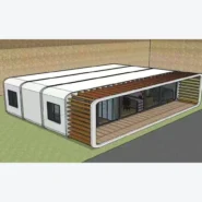 concept rendering of a 40ft Apple Cabin with panoramic glazing and full-length pergola