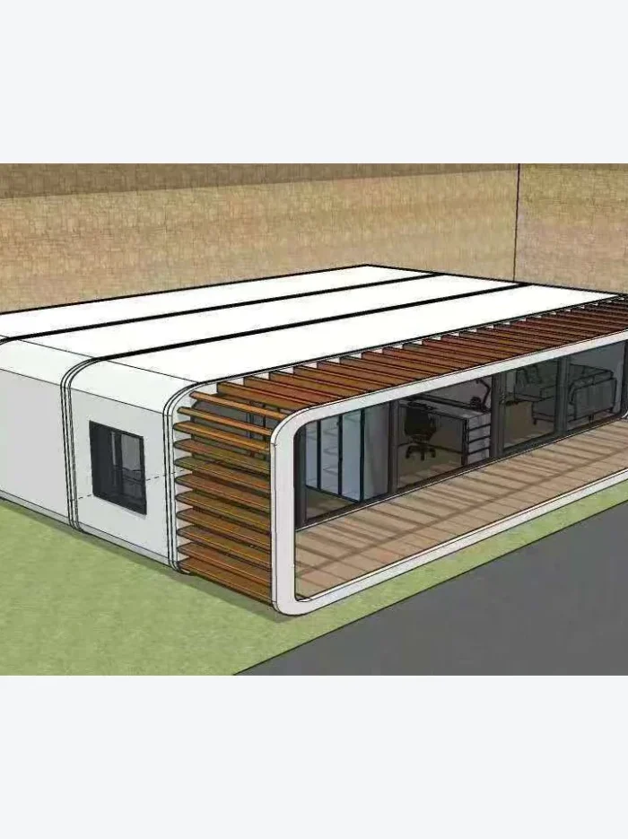 40ft Apple Cabin Pergola Concept Rendering concept rendering of a 40ft Apple Cabin with panoramic glazing and full-length pergola