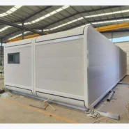 40ft white Apple Cabin with rounded exterior shell and thermal-break aluminum window