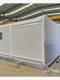 40ft white Apple Cabin with rounded exterior shell and thermal-break aluminum window