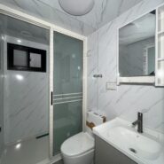 Expandable container house bathroom inspection with shower toilet and vanity