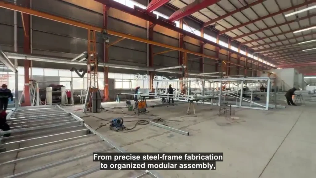 Prefab house steel frame fabrication inside the Zhengzhou Vision factory