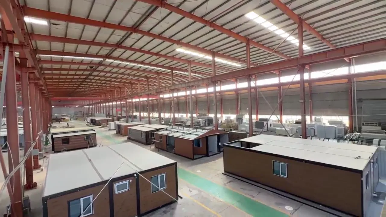 Finished prefab house units undergoing factory inspection
