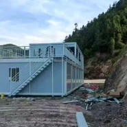 external staircase and upper terrace on Indonesia modular container accommodation project