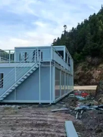 external staircase and upper terrace on Indonesia modular container accommodation project