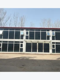 Two-Storey Quick-Assembly Container Building – Front View front view of a two-storey quick-assembly container building with multiple glass-fronted units