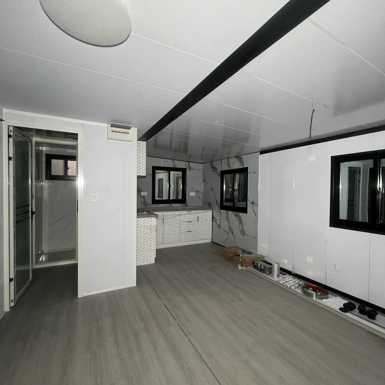 Interior living area and kitchen of a 20ft expandable house