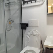 40FT Apple Cabin private bathroom with shower toilet and washbasin