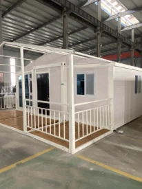 40ft expandable container house with covered veranda and white exterior