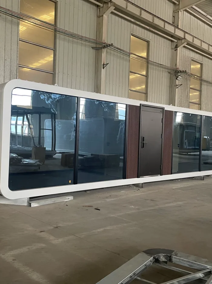 40FT Panoramic Apple Cabin Front Angle 40FT panoramic Apple Cabin exterior front angle for resort and Airbnb projects