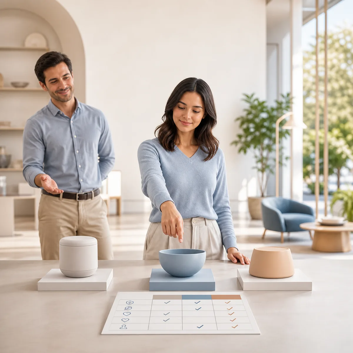 Customer comparing product options and making an informed purchasing decision