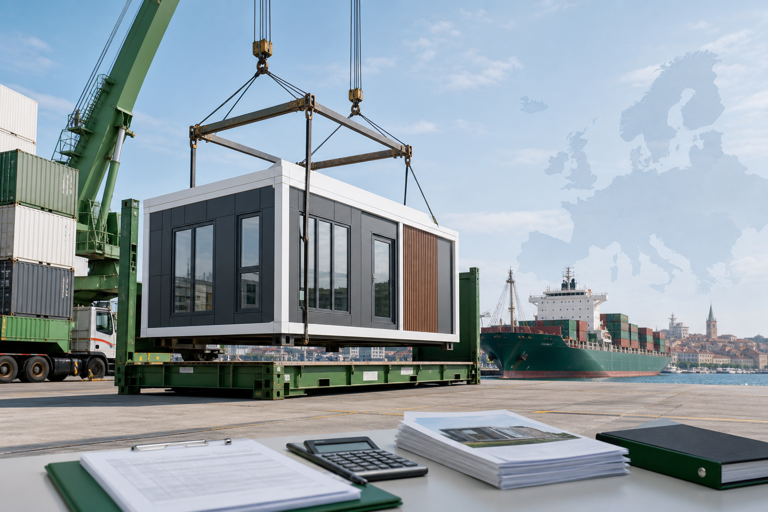 Prefab modular house loading, international shipping and customs planning