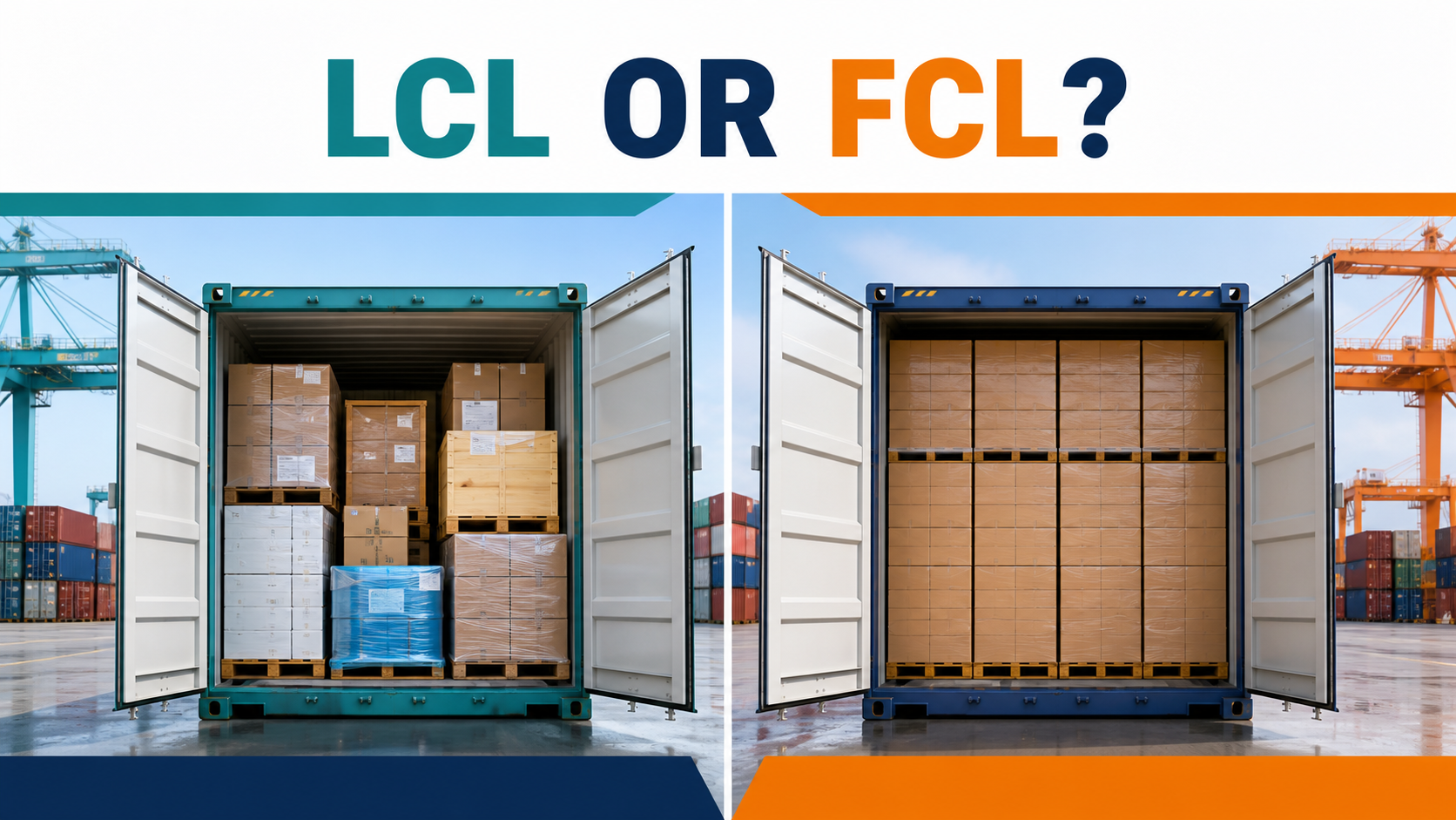 LCL vs FCL shipping comparison showing shared container and dedicated container options