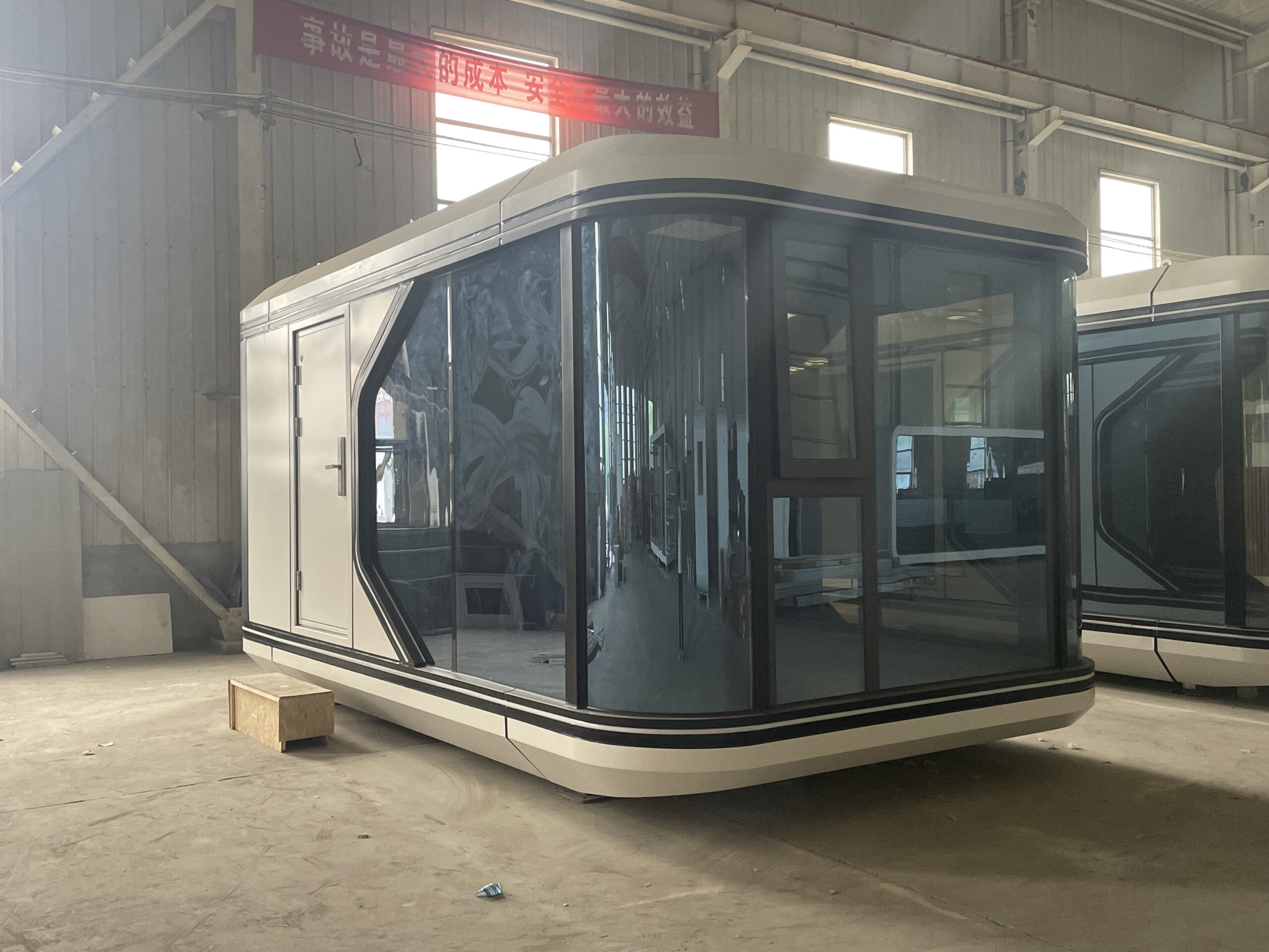 Space Capsule House prepared for inspection before shipment